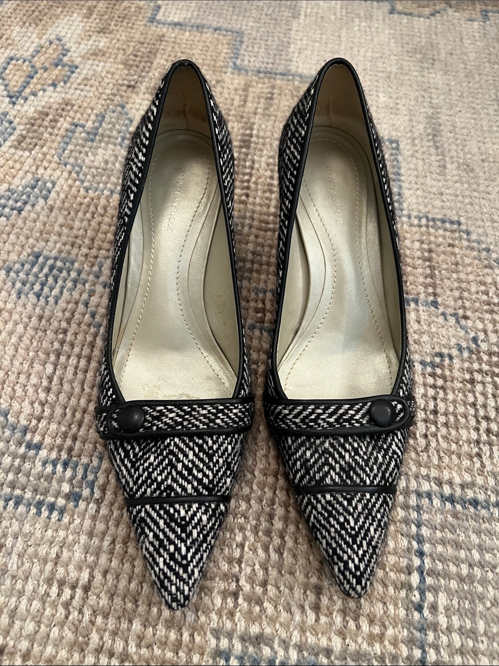 Kitten Heel in Black & White Tweed